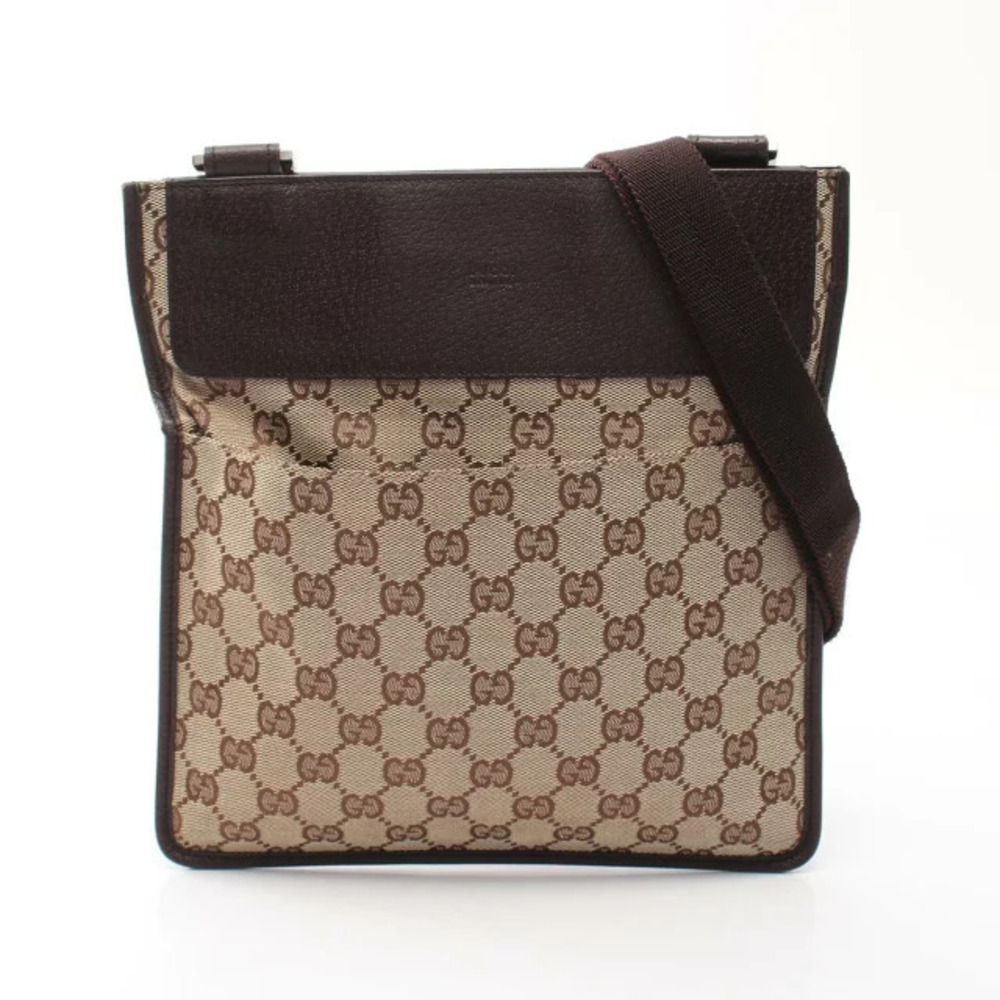 Gucci GG Canvas Shoulder Bag Leather Beige Cream Brown